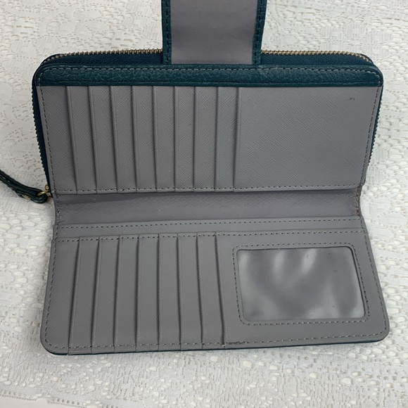 Fossil Leather Wallet Dark teal green gold zip around Pockets Cards cash coins - Picture 7 of 12